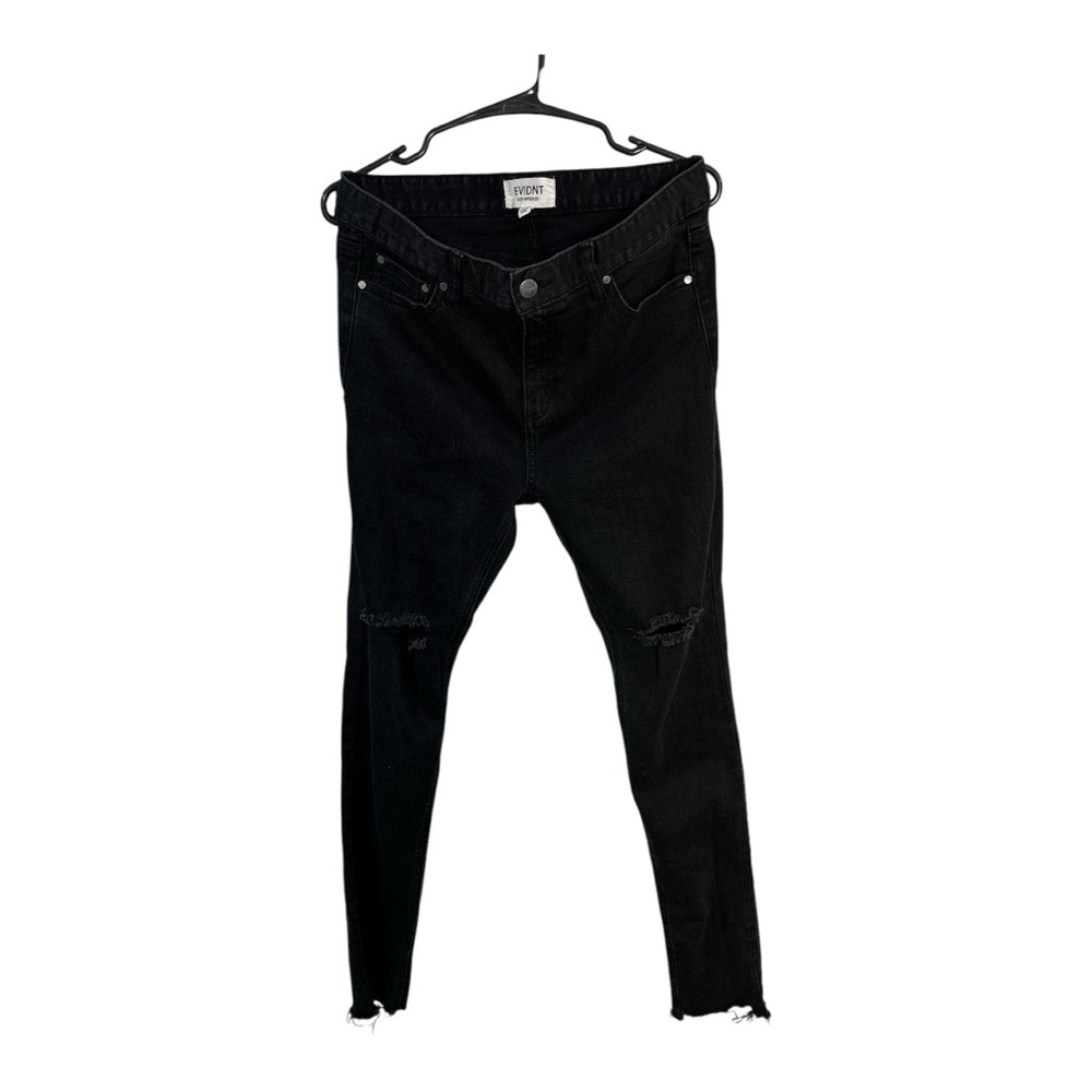 EVIDNT Los Angeles Women's Black Distressed Frayed Stretch Skinny Jeans Size 31